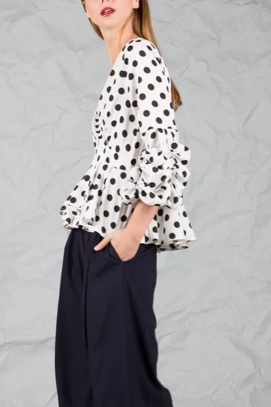 White Polka Dot Peplum Top