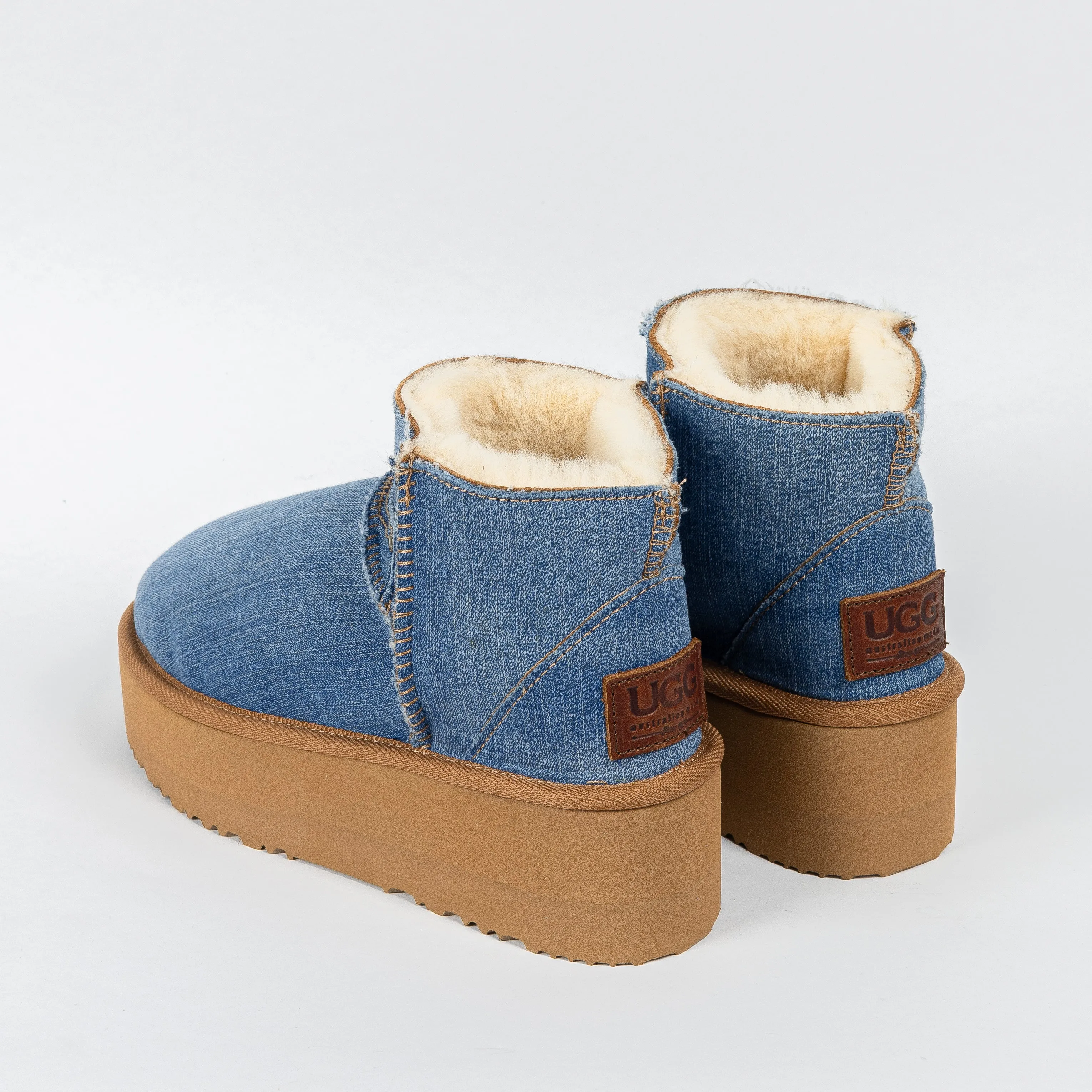 Womens Ultra Mini Platform Boots in Classic Denim